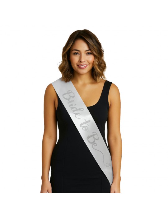 Beyaz Saten Üzerine El Yazısı İtalik Gümüş Bride To Be Kuşağı