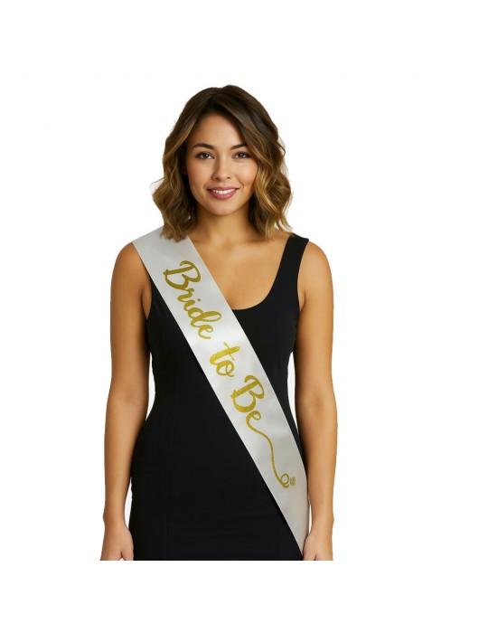 Beyaz Saten Üzerine El Yazısı İtalik Altın Bride To Be Kuşağı