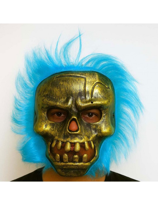 Wild Skull - Bakır Kafatası Turkuaz Saçlı İskelet Maske