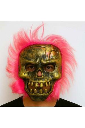 Wild Skull - Bakır Kafatası Pembe Saçlı İskelet Maske