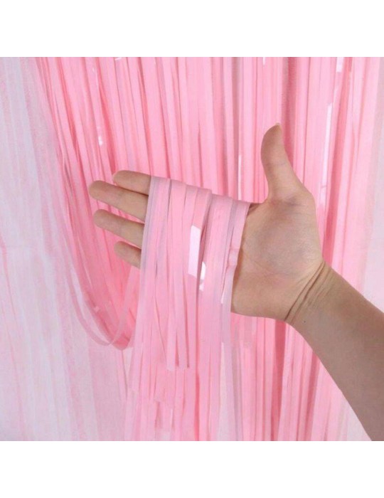 Soft Pembe Püsküllü Kapı Perdesi - Parti, Baby Shower, Cinsiyet Partisi 1x2 m