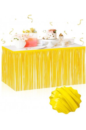 Kendinden Yapışkanlı Makaron Sarı Püsküllü Masa Eteği – 75 x 275 cm Parti Süslemesi