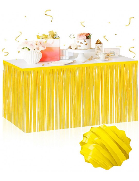 Kendinden Yapışkanlı Makaron Sarı Püsküllü Masa Eteği – 75 x 275 cm Parti Süslemesi