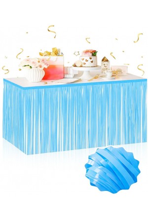 Kendinden Yapışkanlı Makaron Mavi Püsküllü Masa Eteği – 75 x 275 cm Parti Süslemesi
