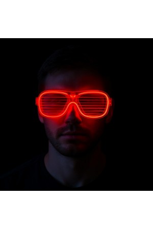 Kırmızı Led Işıklı Parti Gözlüğü - Neon Glow Şerit Gözlük 3 Modlu
