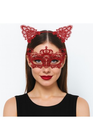 Lüks Kırmızı Dantel Taçlı Maske Seti 2 No - Parti, Balo, Kostüm Aksesuarı Lüks Kırmızı Dantel Taçlı Maske Seti 2 No - Parti, Balo, Kostüm Aksesuarı