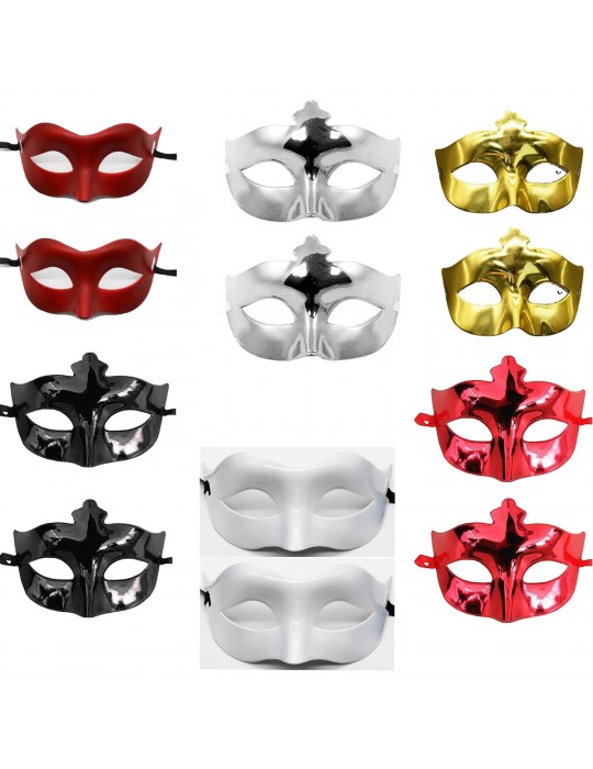 12’li Renkli Parti Maskesi Seti – Siyah Gold Gümüş Kırmızı Beyaz Mat Kırmızı
