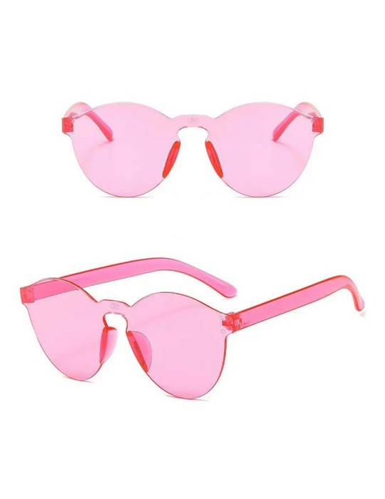 Sert Mika Oval Şekilli Çerçevesiz Pembe Gözlük Retro Parti 5x14 cm