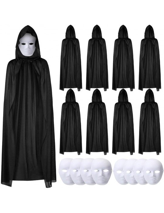 120 cm Siyah Kapüşonlu Pelerin ve Boyanabilir Karton Maske 8’li Set