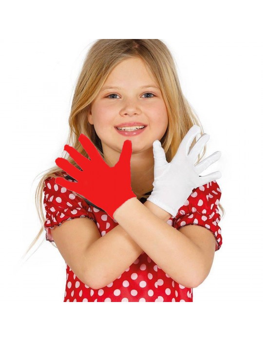 Gösteriler İçin 1 Çift Kırmızı Beyaz Pandomim Eldiveni Çocuk Boy