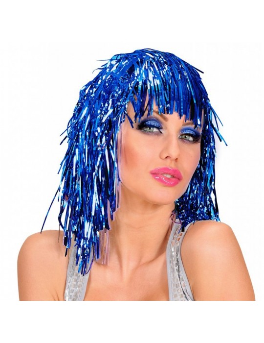 Mavi Işıltılı Metalize Parti Peruğu