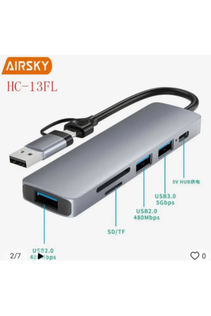 Airsky Hc13Fl 5 İn 1 Usb Type-C 2 İn 1 Çevirici