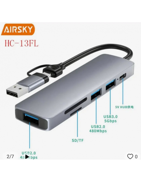 Airsky Hc13Fl 5 İn 1 Usb Type-C 2 İn 1 Çevirici