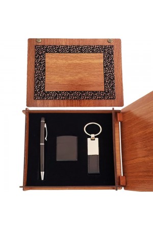 Ahşap Kutulu Siyah Kalem Anahtarlık ve Mat Çakmak Ahşap Kutulu Siyah Kalem Anahtarlık ve Mat Çakmak