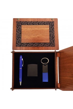 Ahşap Kutulu Mavi Kalem Anahtarlık ve Çakmak Set Ahşap Kutulu Mavi Kalem Anahtarlık ve Çakmak Set
