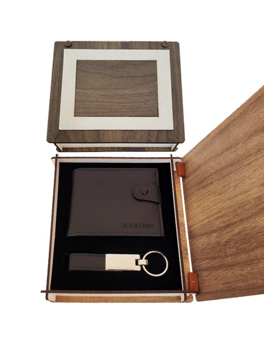 Ahşap Kutulu Anahtarlık ve Cüzdan Set