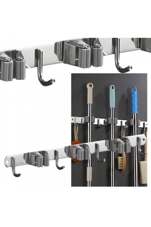 Dört Kancalı Askılık Üç Klıpslı Paspas Süpürge Tutucu