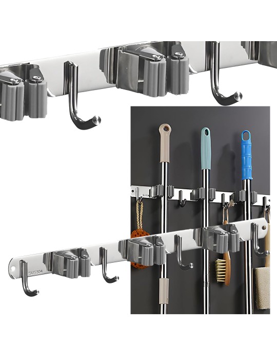 Dört Kancalı Askılık Üç Klıpslı Paspas Süpürge Tutucu